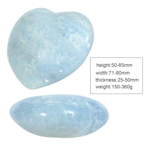 TUMBEELLUWA Blue Celestite Heart Shaped Worry Stone for Stress Relief #1 Blue Width 2.8"-3.15"