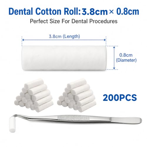 Pack of 200 Dental Cotton Rolls, Highly Absorbent Cotton Nasal Tamponade Alternative