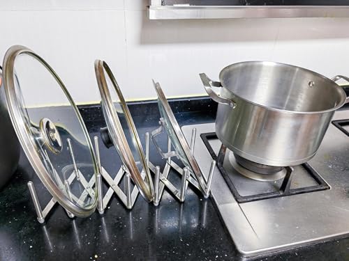 Pot Lid Organizer Pot Lid Holder Adjustable Pot Lid & Plate& Pans multipurpose Organizer Rack Holder Stainless Steel Dish Plate Drying Rack (Pack of 2) Medium (Pack of 2)