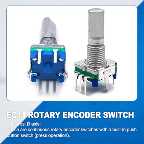 Rotary Encoder Switch,5 Pieces EC11 Rotary Encoder Code Switch Digital Potentiometer with Push Button 5 Pin Handle Length 20mm for Electronics Components and Projects