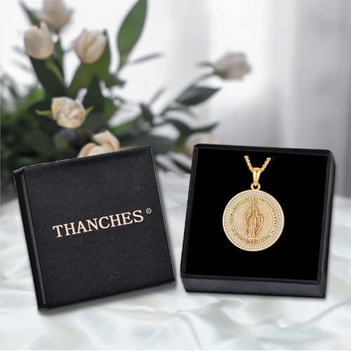 Virgin Mary Necklace Medal for Women, 925 Sterling Silver Saint Mary Mother 18K Gold Plated Catholic Medal Pendant Faith and Divine Amulet Religious Jewelry Gifts Gold Plated St Mary