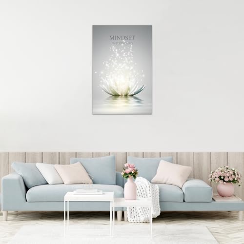 Lotus Flower Wall Art Canvas Mindset Motivational Quotes Poster for Zen Office Wall Decor Spiritual Meditation Prints Artwork Framed (12 x 16inches) 12"L x 16"W mindset lotus 01