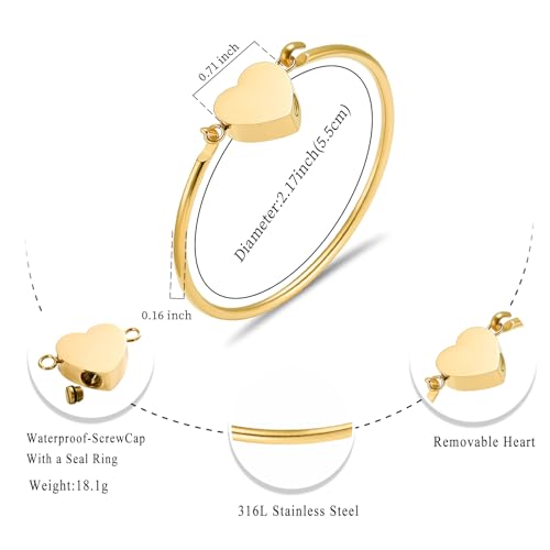 Oinsi Heart Urn Bracelet for Ashes, Cremation Jewelry Leather Bracelets for Men Women, Memorial Jewelry With Filling Kits Gold
