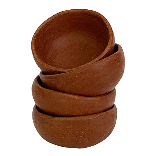Red Clay Mezcal Copitas - Handmade in Oaxaca, Mexico - Pack of 4 (Wide Mouth - Shallow) Wide Mouth - Shallow
