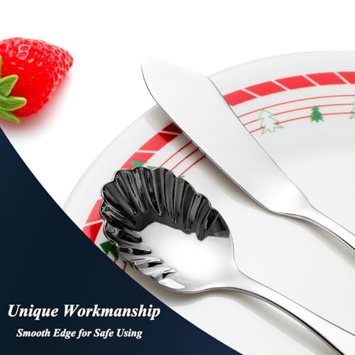 Citesana 5-piece stainless steel serving utensils set with silver finish, including serving spoons and tongs on a white background.