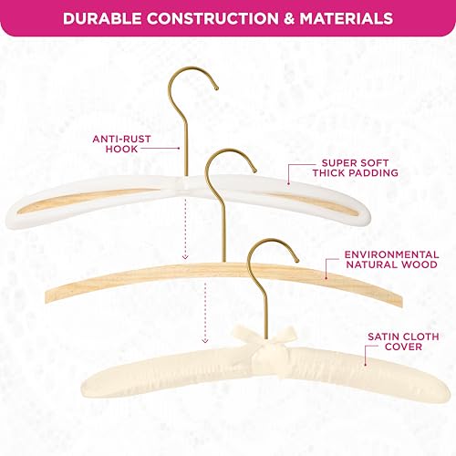 Premium Padded Hangers for Women’s Clothing, Set of 12, Ivory