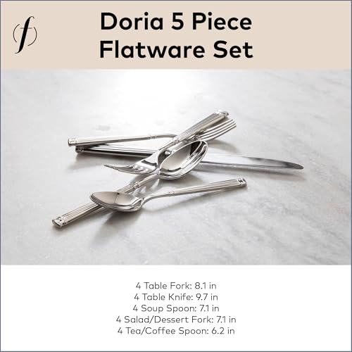 FORTESSA Doria 18/10 Stainless Steel Flatware, 5 Piece Place Setting With Table Knife, Forks and Spoons (Service For 1), Dishwasher Safe, Polished 5-Piece Place Setting, Service for 1