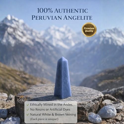 Angelite Crystal Obelisk Tower - Real Crystals for Reiki, Meditation & Throat Chakra Healing - Natural Blue Stone from Peru - Ideal for Calming - Gift for Birthday, Mother's Day (5 to 6 oz) 5 to 6 Ounce