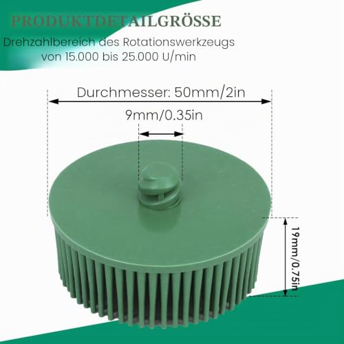Bristle Disc 50 mm 25,000 rpm Detail Sanding Brush Silicon Carbide Shaft Mounting Disc Polishing Sanding Disc for Cleaning, Removing Stubborn Coatings (Green) Green