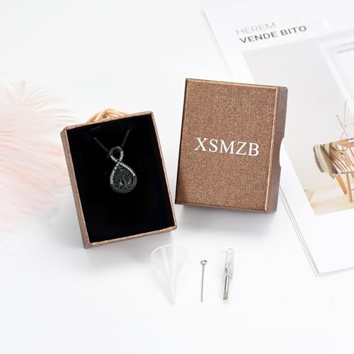 XSMZB Infinity Cremation Jewelry for Ashes for Women Men Tree of Life Urn Necklace for Human Pet Abalone Shell Memorial Ash Pendant Black