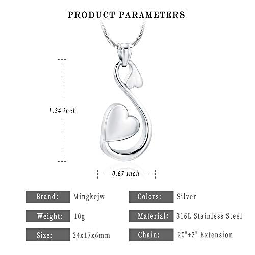 Infinity Heart Urn Necklace for Ashes Cremation Jewelry for Women Men Stainless Steel Memorial Necklaces Ash Holder for Human Pets Keepsake Jewelry for Loved Ones with Fill Tool Silver