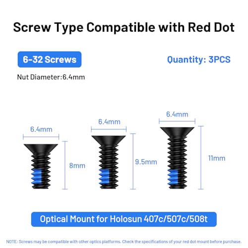 9Pcs #6-32 Red Dot Screw Kit for Holosun 407c/507c/508t