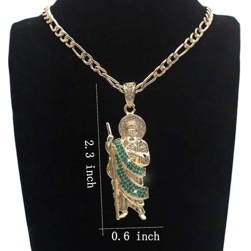 14K Gold Filled San Judas Necklace For Women And Men - Green Saint Jude Pendant Necklace, St Jude Tadeo Medalla Cadena Oro Laminado, Catholic Religious Christian Jewelry 3 - San Judas Necklace