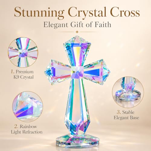 K9 Crystal Cross Keepsake, Rainbow Prism Christian Gift Multicolor