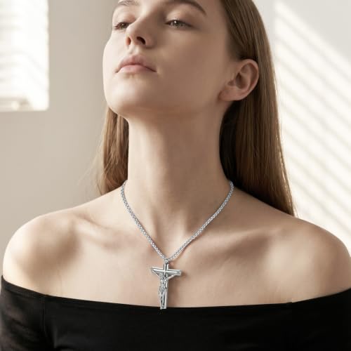 Jesus Urn Necklace for ashes for Men Women Stainless Steel Cremation Jewelry for Ashes for Memorial Silver
