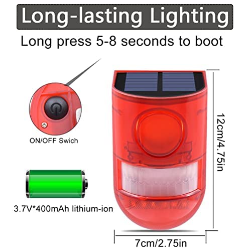 [Australia - AusPower] - 2 Solar with Sound Strobe Light, Wall Mounted Outdoor Motion Red Sensor Alarm, 4 Modes of Motion Sensor, Alarm 129dB for Home Fence Farm Yard Garage Barn 