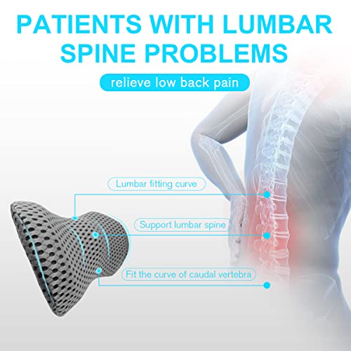 Grey Panduo lumbar support pillow for office chairs, memory foam lower back pain relief, ergonomic design for comfort