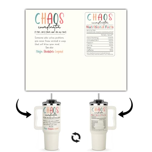 Chaos Coordinator Tumbler 40 Oz, Thank You Boss Cup, Manager Water Bottle - Gifts For Teacher Coworkers Friends Christmas Birthday Chaos Coordinator Women