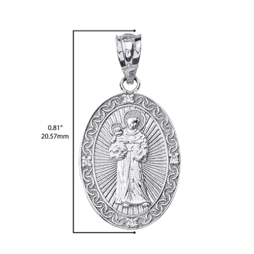 Claddagh Gold .925 Sterling Silver ‘Saint Anthony Pray for Us’ 3/4" Oval Medal CZ Pendant - Choose Pendant Only or Necklace w 16”-22” Chain