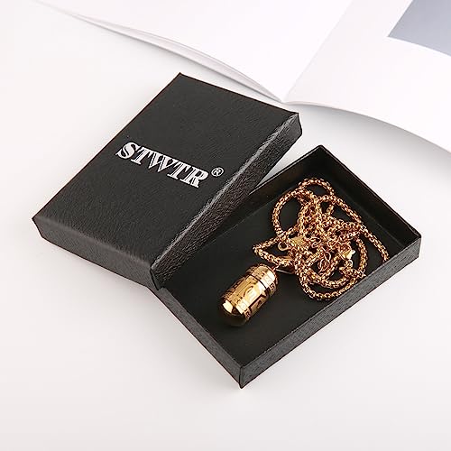 STWTR Tibetan Buddhist Meditation Stainless Steel Pendant Memorial Cremation Grey Pill Container Necklace for men and women with 23.6 "+1.9" necklace Gold