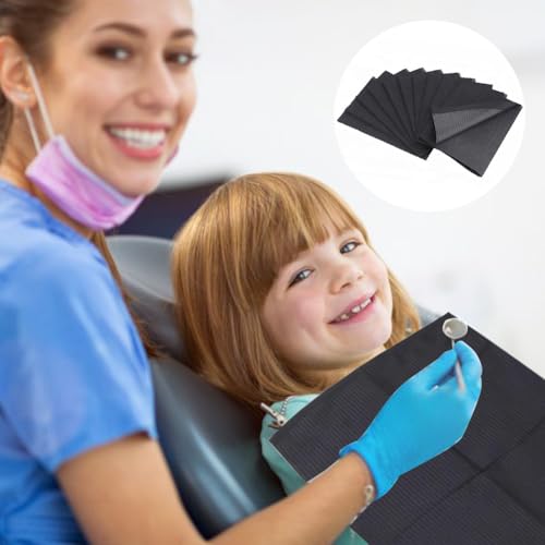 Disposable Dental Bibs, Pack of 50, Waterproof Tattoo Table, Tattoo Pads, Disposable, for Nail Salon, Accessories for Nail and Eyelash Technology for Tattoo Supplies (33.5 x 45 cm, Black)