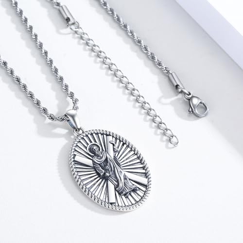 925 Sterling Silver Saint Andrew Necklace St Andrew Oval Medal Pendant Religious Jewellery Catholic Gifts for Men Women