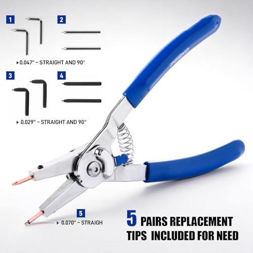 PESIKO 8-inch snap ring pliers with interchangeable tips for internal and external rings