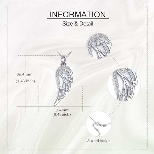 ONEFINITY Urn Necklace for Ashes 925 Sterling Silver Ashes Pendant Necklace Keepsake Cremation Memorial Jewellery Gift for Women Men angel wing