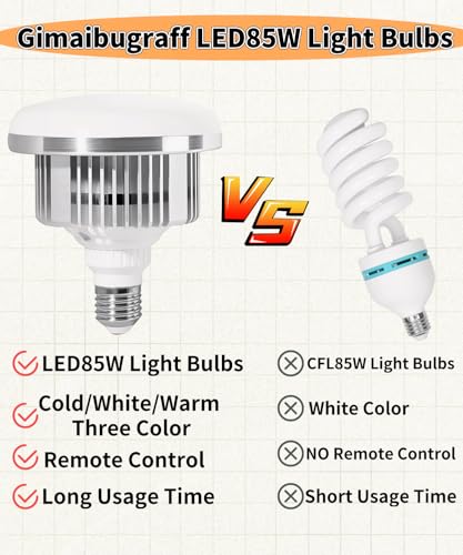 2 Pack LED 85W 2700-6500K Photography Light Bulb E27 Base 2 PCS