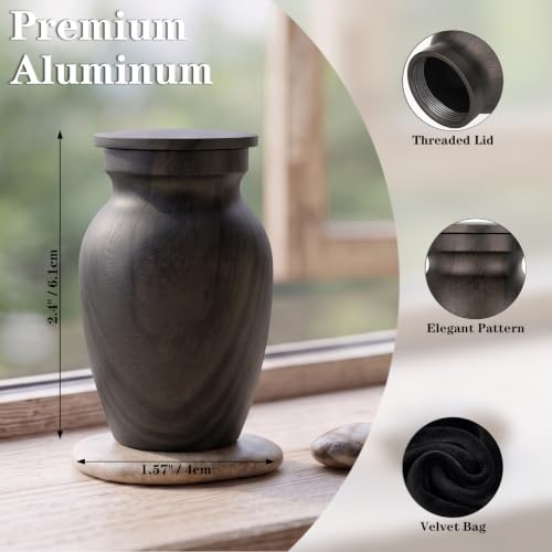 Small Urns for Human Ashes, Metal Mini Urn with Wood Grain Finish, Ebony Ebony 1 Pack
