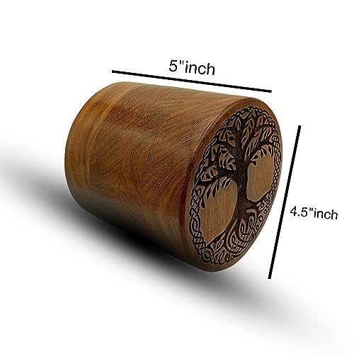Wooden Urn for Human Ashes Round Shape-Beautiful Tree of Life Engraved-Wooden Urns Handcrafted Funeral Cremation Urn for Ashes Rosewood Decorative Keepsake urn 4.5''Diameter 5'' Height