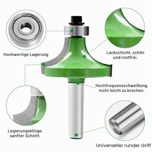 Rounding Cutter 8mm Shank Pack of 6 | Milling cutter for router 8 mm shaft, radius cutter set with ball bearing