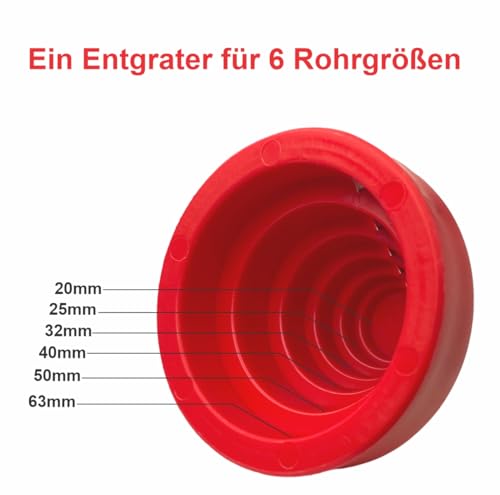 Plastic Pipe Chamfer Tool - Pipe Deburring Tool for 20, 25, 32, 40, 50 and 63 mm Plastic Pipes - High Performance Pipe Cutter - PVC Pipe Cutter and 2 Spare Blades
