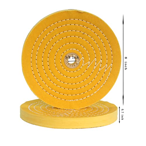 JUNLIXN 8-inch yellow cotton buffing wheel with 5/8-inch arbor hole, 2-piece set