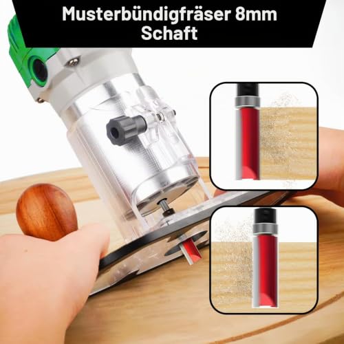Pack of 10 Flush Cutters 8 mm with 2 Impact Magnetic Bits, 8 mm Shank Flush Cutter, 6 Bearings, 2 Wrenches, Copy Cutter 8 mm, Wood Cutter for Router Carbide Woodworking Cutter Sets 8mm