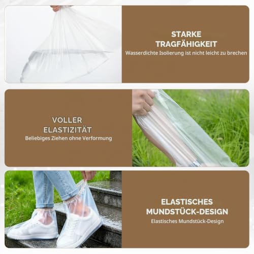 Shoe Covers Waterproof 15 Pairs, Disposable Shoe Covers with Elastic Band, Unisex Shoe Rain Protection, Transparent and Non-Slip, Suitable for Use When Camping Outdoors