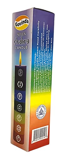 Govinda Premium Seven Chakras Layered Pillar Candle 1.5" Dia x 7" High | 7 Chakras from Crown to Root | Perfect for Positive Energy, Meditation and Relaxation