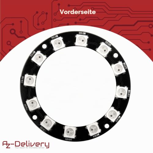 AZDelivery 5V RGB LED Ring Compatible with WS2812B 12-Bit 50 mm Compatible with Arduino Includes E-Book 1