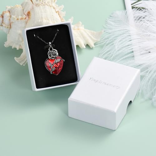 Yinplsmemory Rose Flower Cremation Jewelry Urn Necklace for Ashes for Women Crystal Heart Urn Locket Pendant Ashes Jewelry Black-red