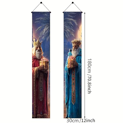 HOMETITUTE Three Kings Day Red And Blue Kings Door Banner 71 x 12 Inch Epiphany Decoration Hanging Sign Vertical Banner Holiday Celebration Home Porch Entryway Decor Red, Blue