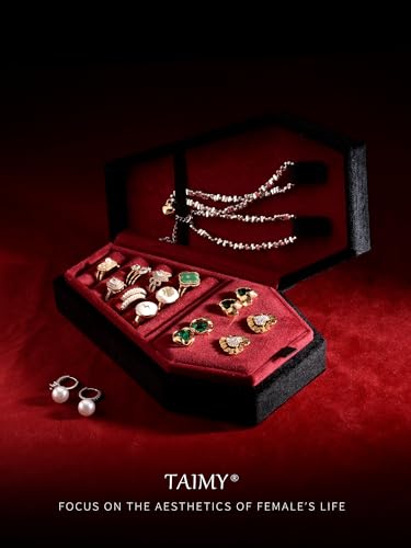 TAIMY Coffin Jewelry Box, Goth Jewelry Box, Velvet Gothic Jewelry Organizer Black Red 4 Grid