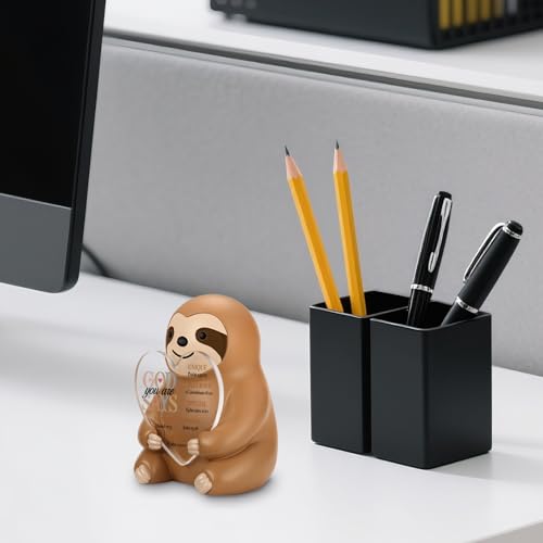 Tiny Sloth Statue with Heart Acrylic Plaque, Inspirational Resin Figurine Desk Decor, Motivational Gift for Women Men, Encouragement Keepsake for Office, Graduation, Birthday PF007 Tiny Sloth Statue PF007