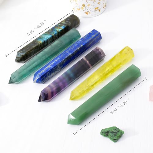 Apengshi 1PCS Natural Crystal Labradorite Tower 5.9"-6.3" (15-16cm) 6 Faceted Single Point Prism Healing Crystal Wand for Meditation Reiki Chakra Therapy