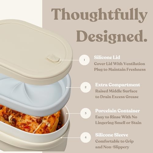 Ceramic Bento Lunch Box with Silicone Lid & Compartment Divider for Adults, Reusable Airtight Meal Prep Food Storage, Sandwich, Snack, Salad Container, Microwave Oven Safe (Lilac, 30.4 Oz) 1 Count (Pack of 1) Lilac