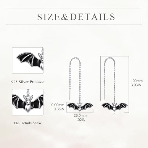 Halloween Bat Earrings 925 Sterling Silver Gothic Earring Jewelry Birthday Gifts for Women Wife Bat1