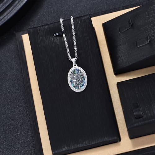 ONEFINITY Saint Michael Necklace for Men Women 925 Sterling St Michael Pendant Necklace Religious Amulets Jewellery Gifts for Men Father