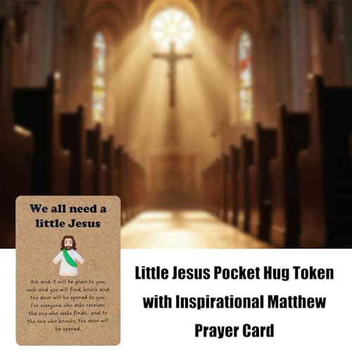 Mini Jesus Figure - Little Jesus Pocket Hug Token with Inspirational Matthew Prayer Card - Religious Gift for Baptism, Confirmation, Communion, Easter 1pcs(green)