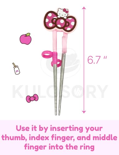 KULOSORY Kitty Change Stainless Steel Training Chopsticks for Right Hand, 1 step (Made in Korea), Small, Pink, HK6126