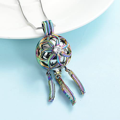 Dream Catcher Urn Necklace for Ashes Cremation jewelry for Women Men Stainless Steel Memorial Necklaces Ash Holder for Human Pets Keepsake Jewelry with Fill Tool Rainbow-Silver