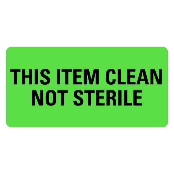 This Item Clean Not Sterile Labels, 2" x 1", 500 Labels per Roll, Permanent Adhesive, 1" Core, for Medical Equipment and Instrument Processing